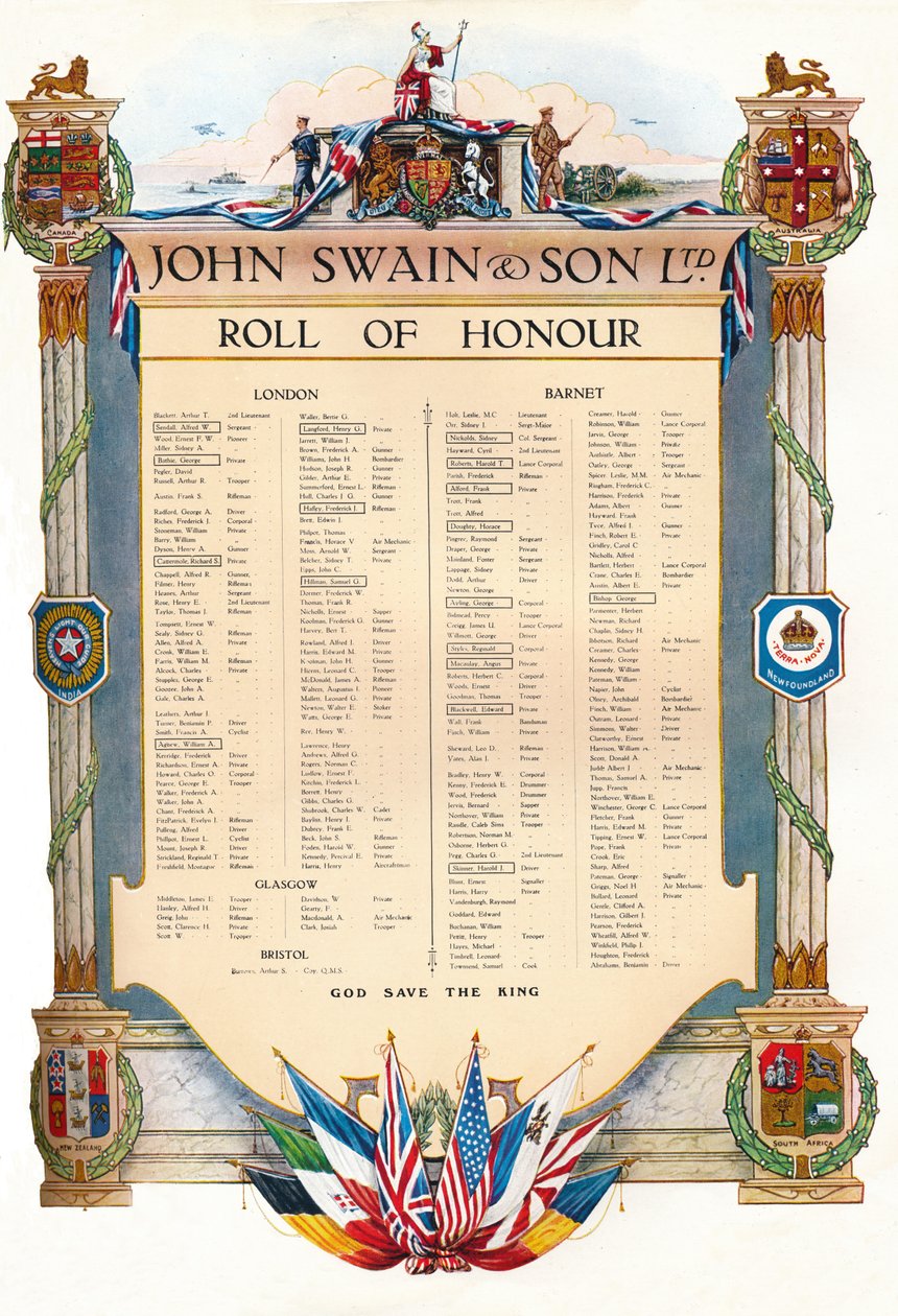 John Swain & Son Ltd. Ehrenrolle, 1917 von John Swain and Son