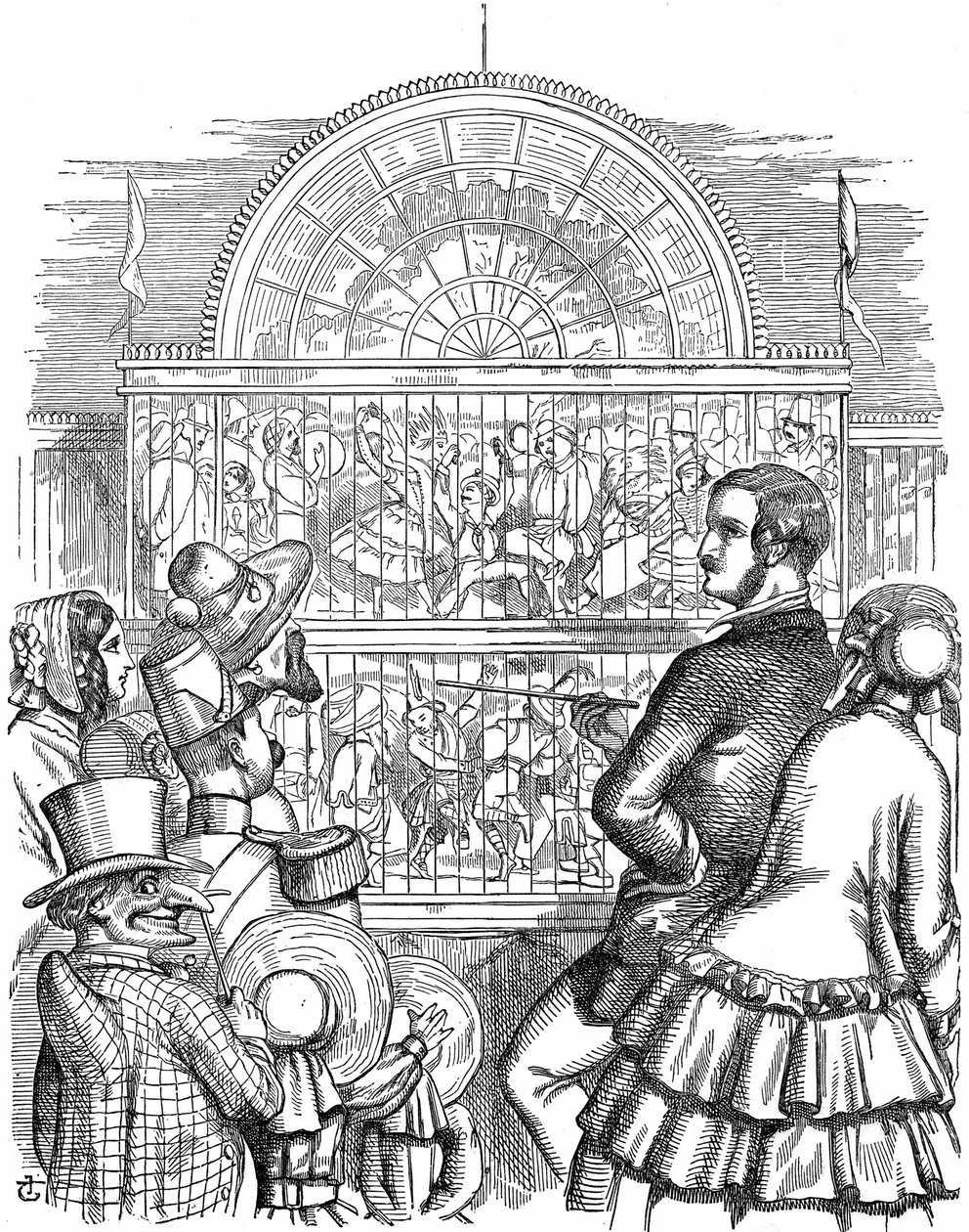 Albert, Prinzgemahl von Königin Victoria, zeigt den Kristallpalast und die Große Ausstellung im Hyde Park, London. John Tenniel Karikatur aus Punch London, 1851. Holzstich von John Tenniel