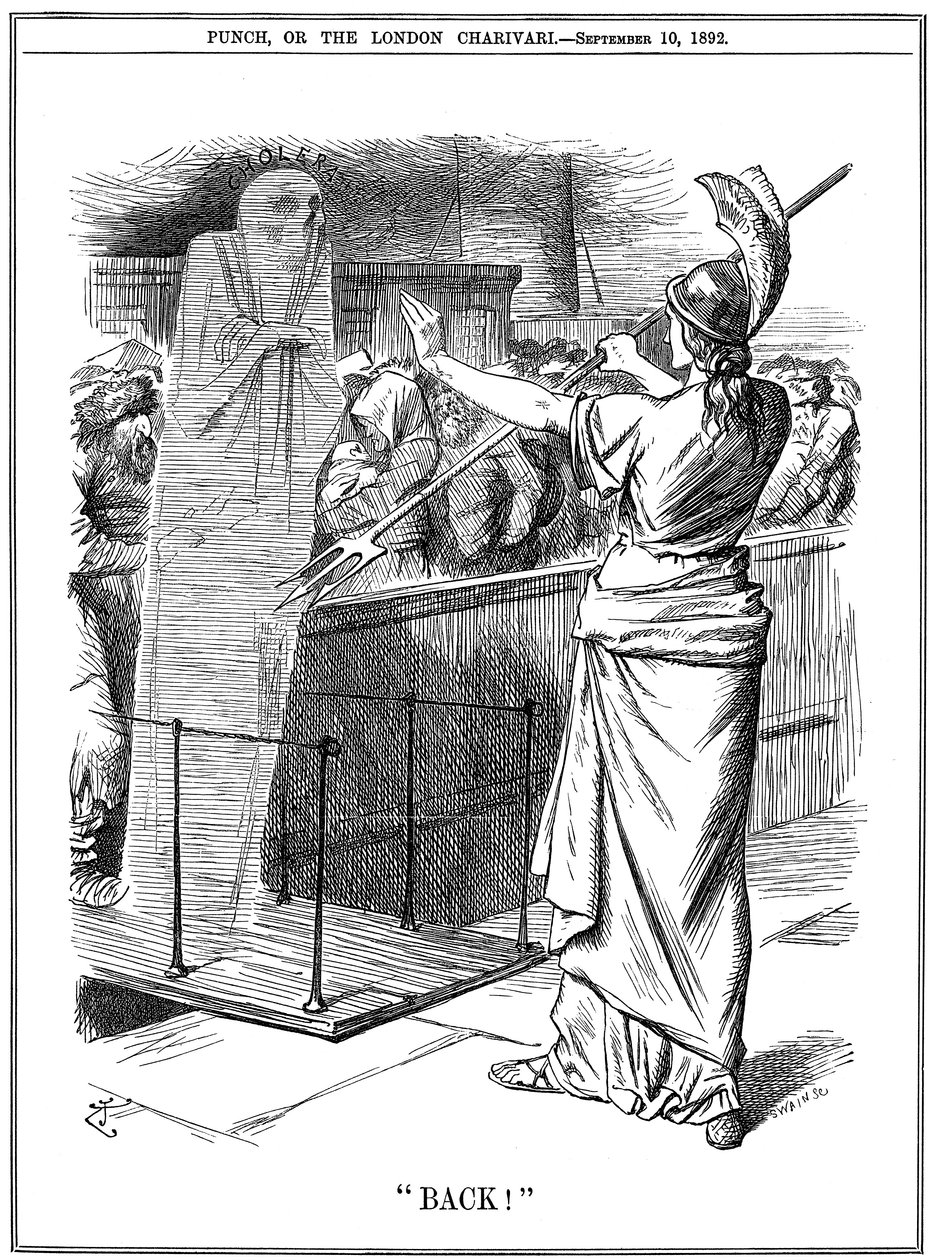 Britannia hält Cholera an britischen Häfen zurück von John Tenniel