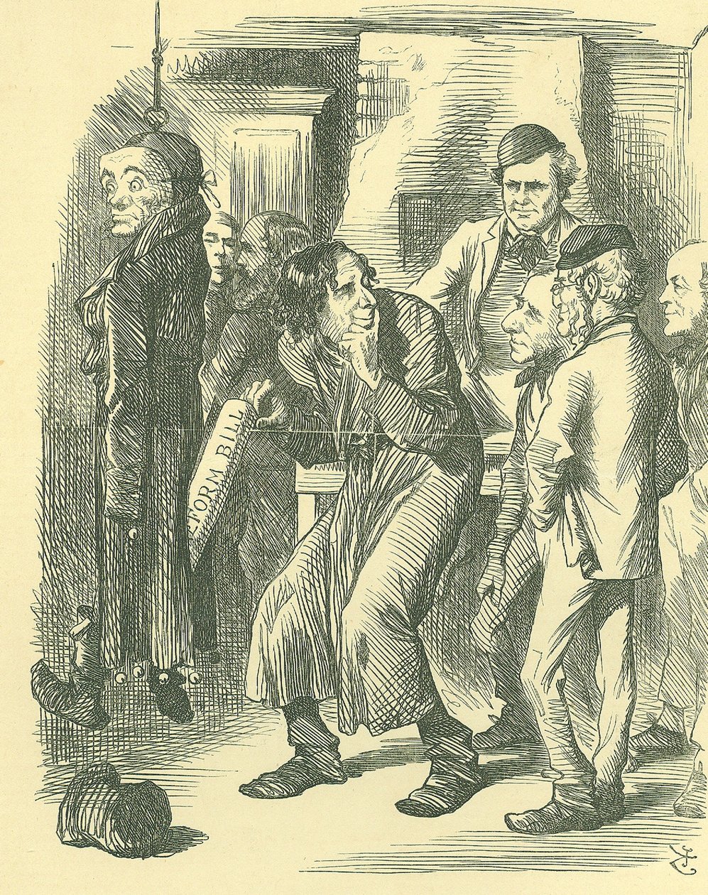 Fagins politische Schule: Reform des Parlaments - Erweiterung des Wahlrechts. Disraeli brachte 1867 das Reformgesetz durch das Unterhaus und beanspruchte den Kredit für die Annahme der Gesetzgebung. Hier wird er gezeigt, wie er es aus der Tasche von Lord J von John Tenniel