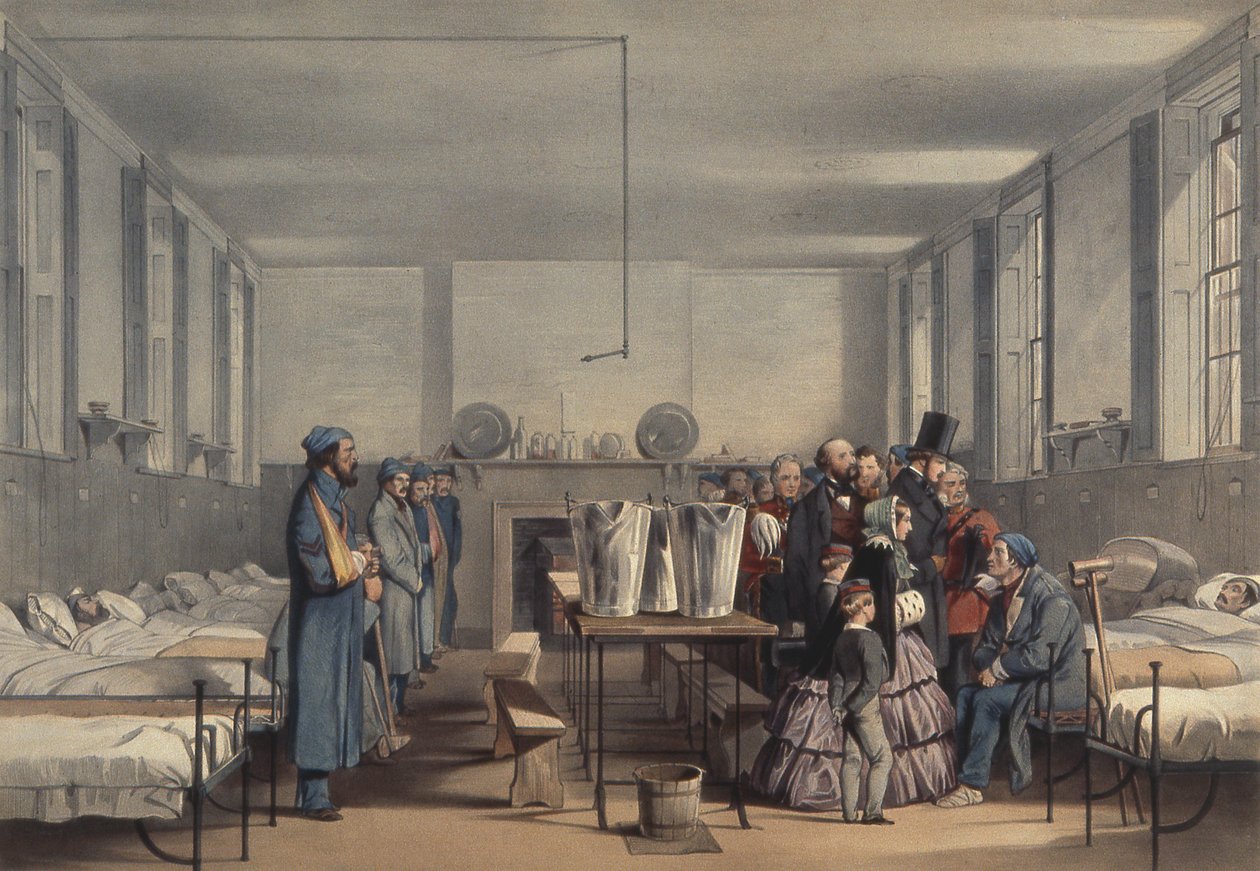 Königin Victoria und Prinz Albert besuchen im Krimkrieg verwundete Soldaten im Brompton Hospital, Chatham, 1855 von John Tenniel