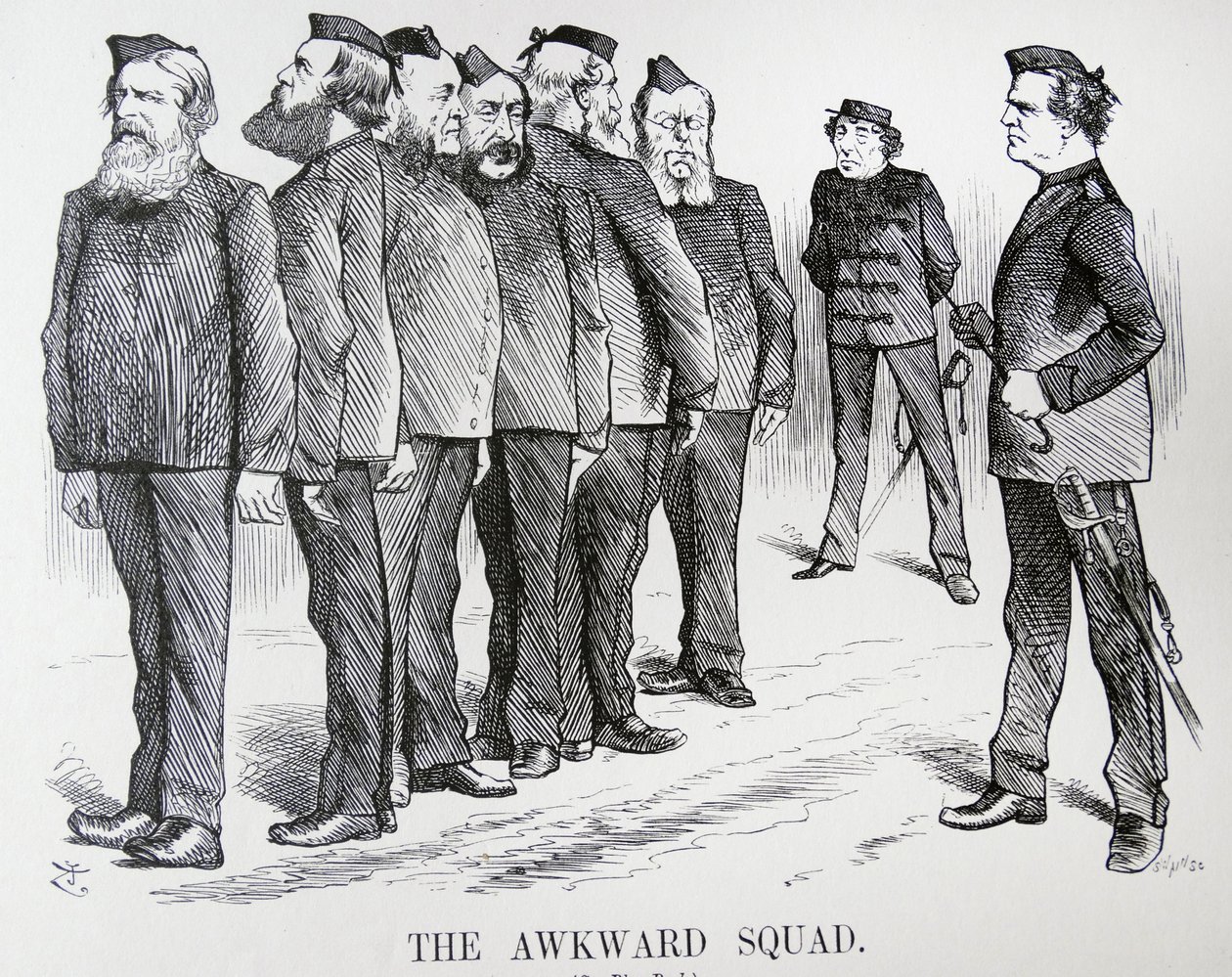 DIE UNBEHOLFENE TRUPPE. John Tenniel Karikatur. Die Schwierigkeiten, die Disraeli mit unterschiedlichen Meinungen in seinem Kabinett zur Politik im Russisch-Türkischen Krieg hatte von John Tenniel