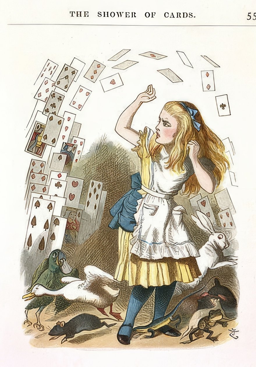 Der Kartenregen. Illustration für Alice im Wunderland von Lewis Carroll von John Tenniel