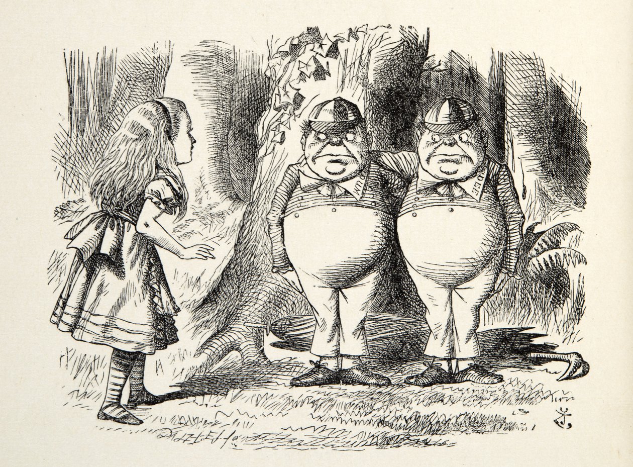 Tweedledum und Tweedledee, Illustration aus Durch den Spiegel, von Lewis Carroll (1832 - 98), 1872 von John Tenniel