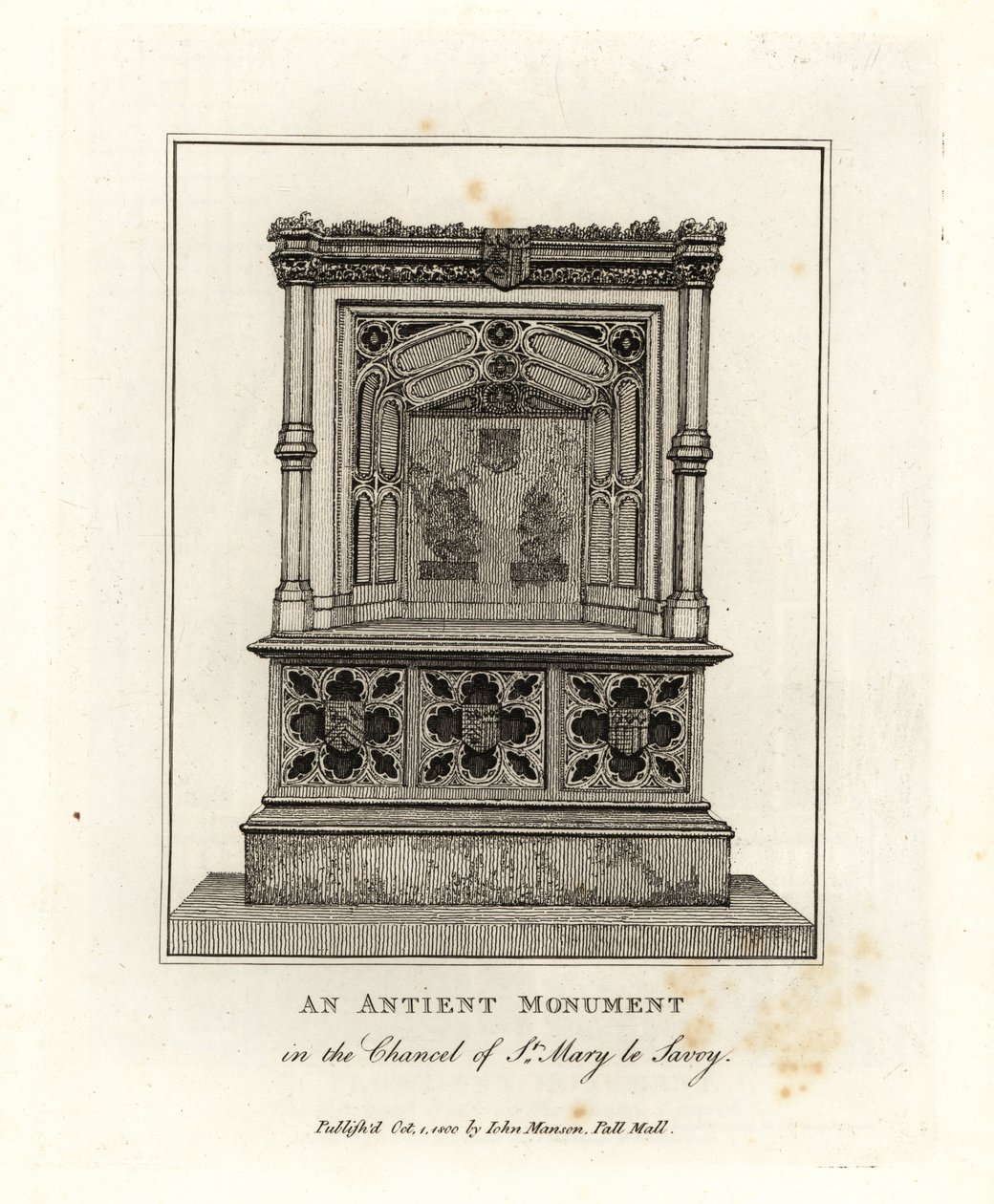 Altes Denkmal im Chor von St. Mary le Savoy (jetzt die Savoy Chapel) von John Thomas Smith
