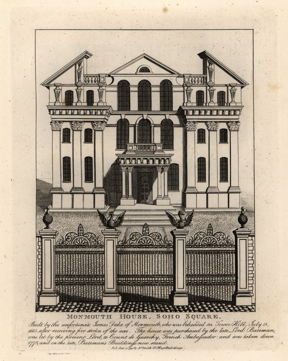 Monmouth House, Soho Square, abgerissen 1773 von John Thomas Smith
