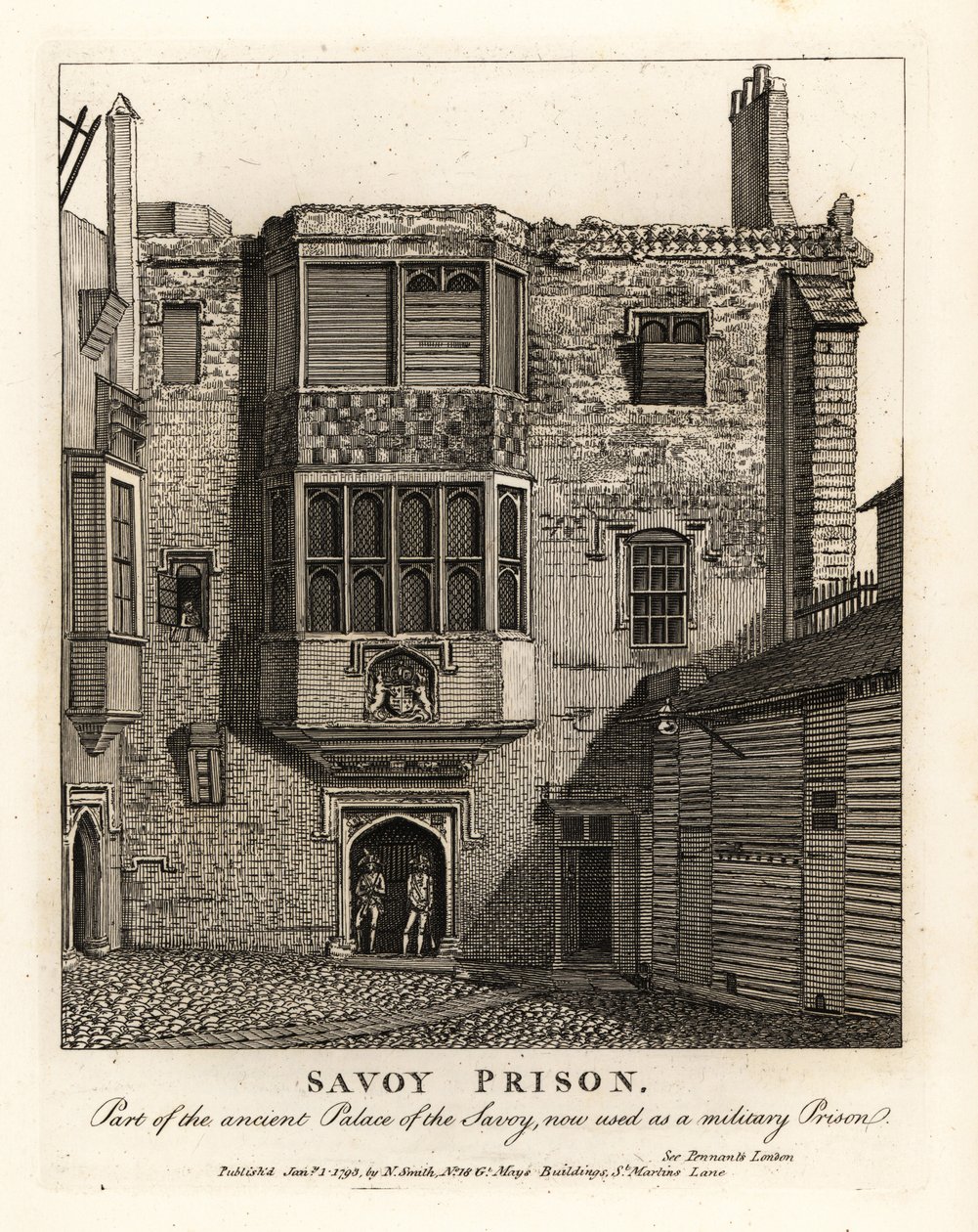 Savoy-Gefängnis, Teil des alten Palastes von Savoy, im 18. Jahrhundert als Militärgefängnis genutzt von John Thomas Smith