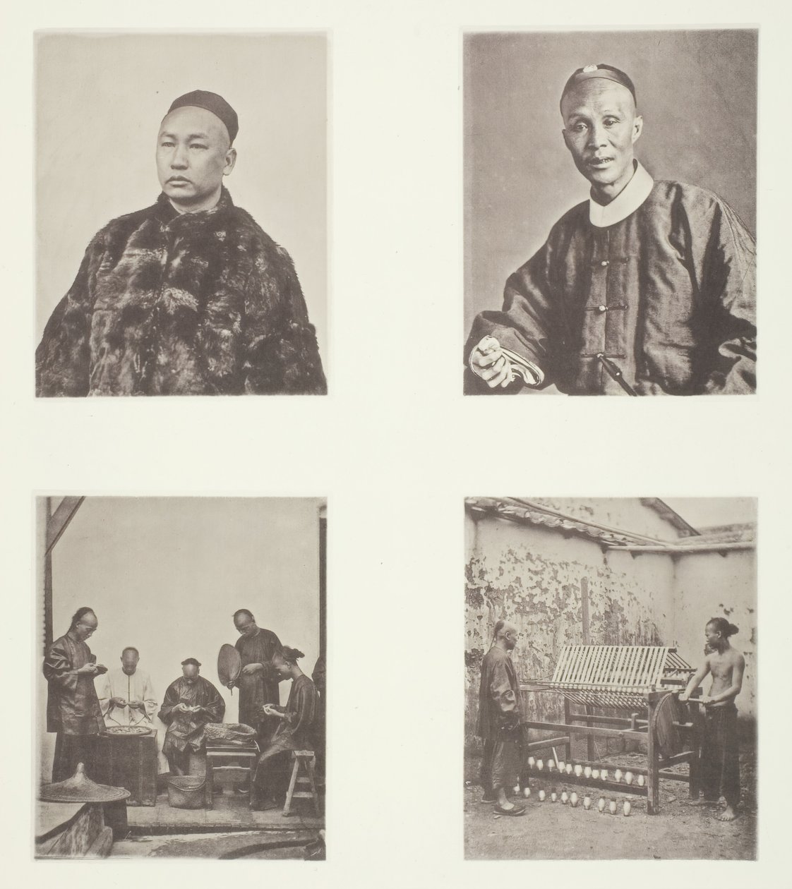 Ein kantonesischer Gentleman, ein kantonesischer Gentleman, Schroffing Dollars, Seide aufwickeln, ca. 1868 von John Thomson