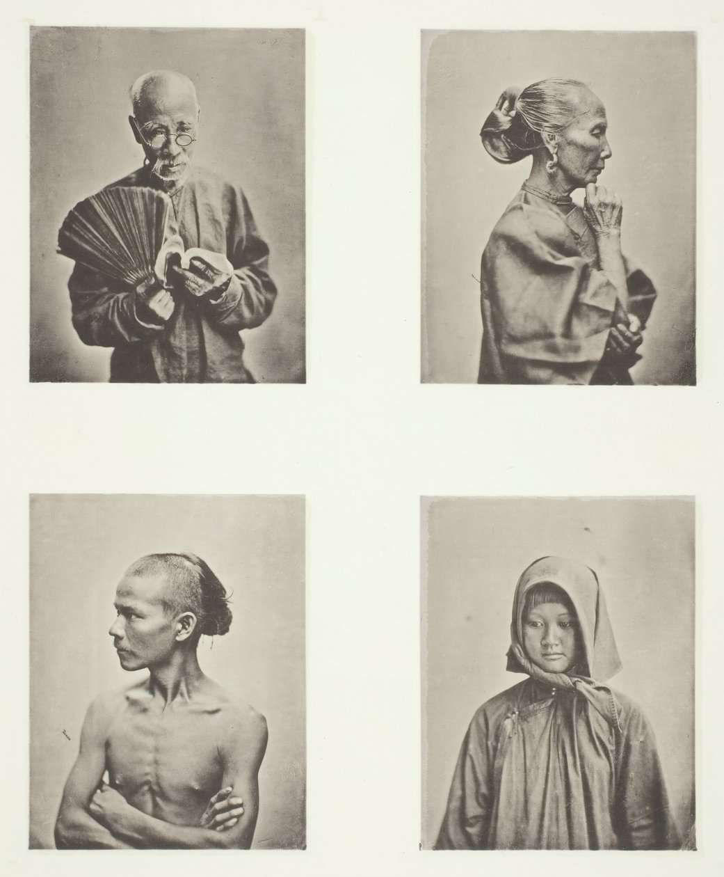 Vier Köpfe, Typen der Arbeiterklasse, ca. 1868 von John Thomson