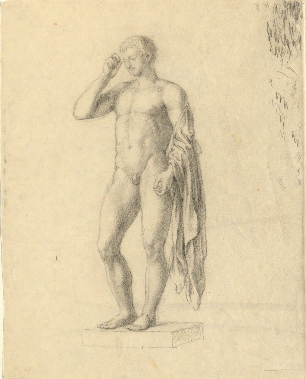 Nackte männliche Figur (klassisch) zeigt linke (?) Seite von John Trumbull