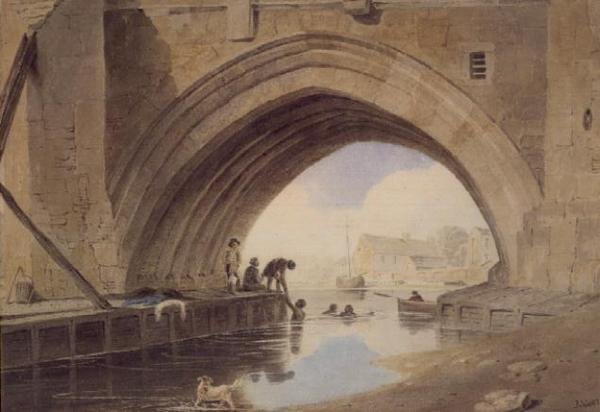 Kinder schwimmen unter der Ouse-Brücke in York von John Varley