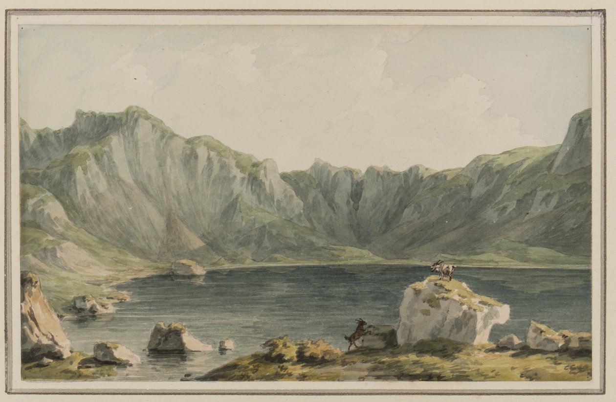 Llyn Idwal, auf dem Weg dorthin von Llyn Ogwen, Carnarvonshire, ca. 1795 von John Warwick Smith