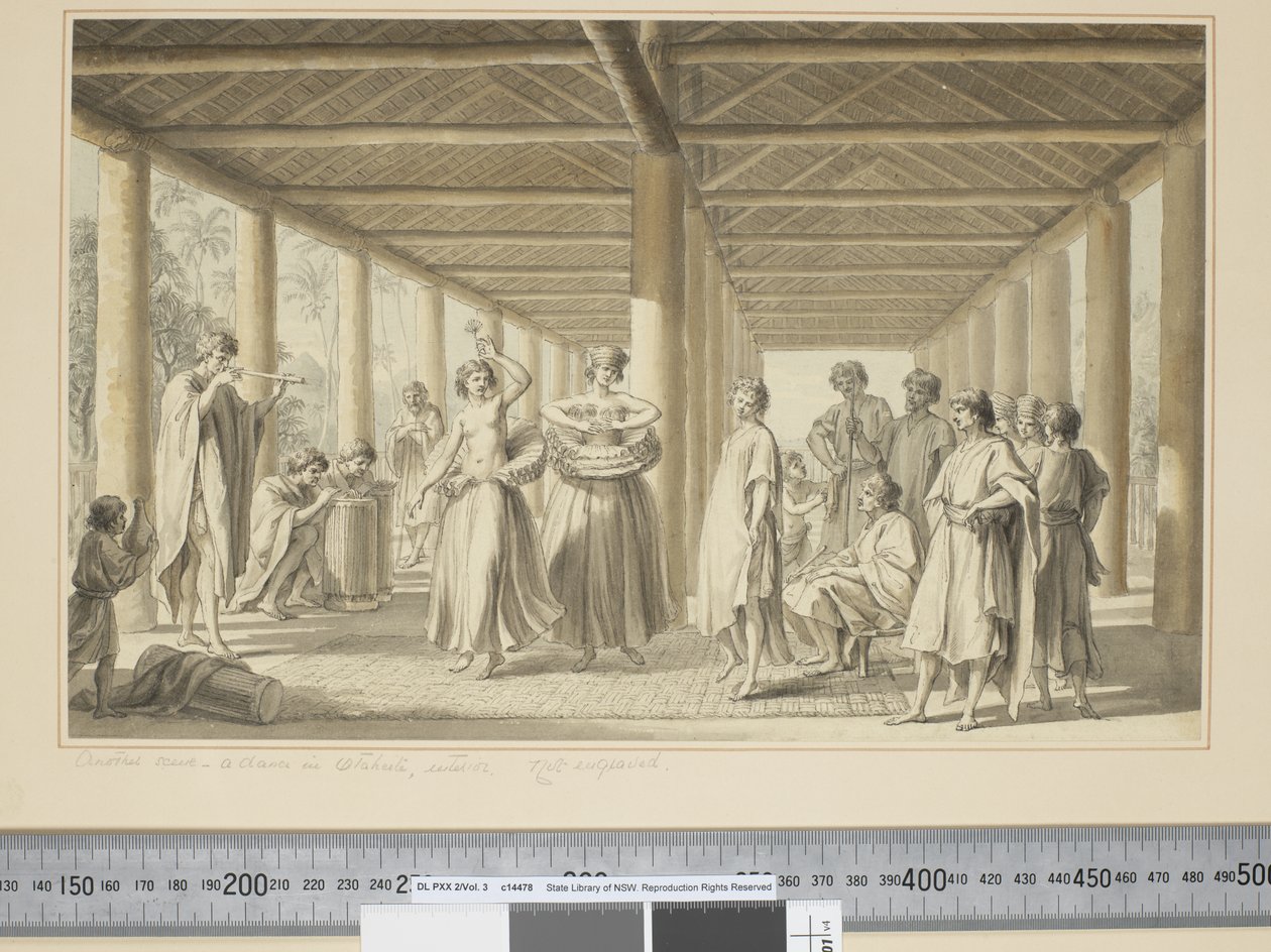 Eine Tanzszene in Otaheite, Außenansicht von John Webber