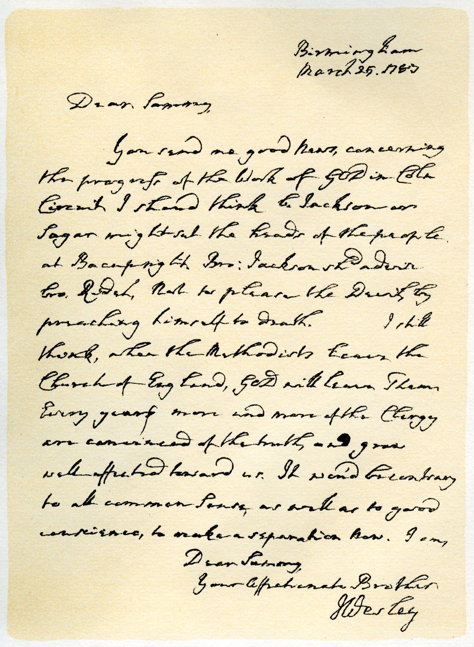 Brief von John Wesley an Samuel Bradburn, 25. März 1783 von John Wesley