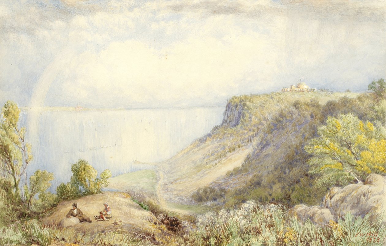 Blick auf den Hudson River von den Palisaden, New York, mit Regenbogen, 1873 von John William Hill