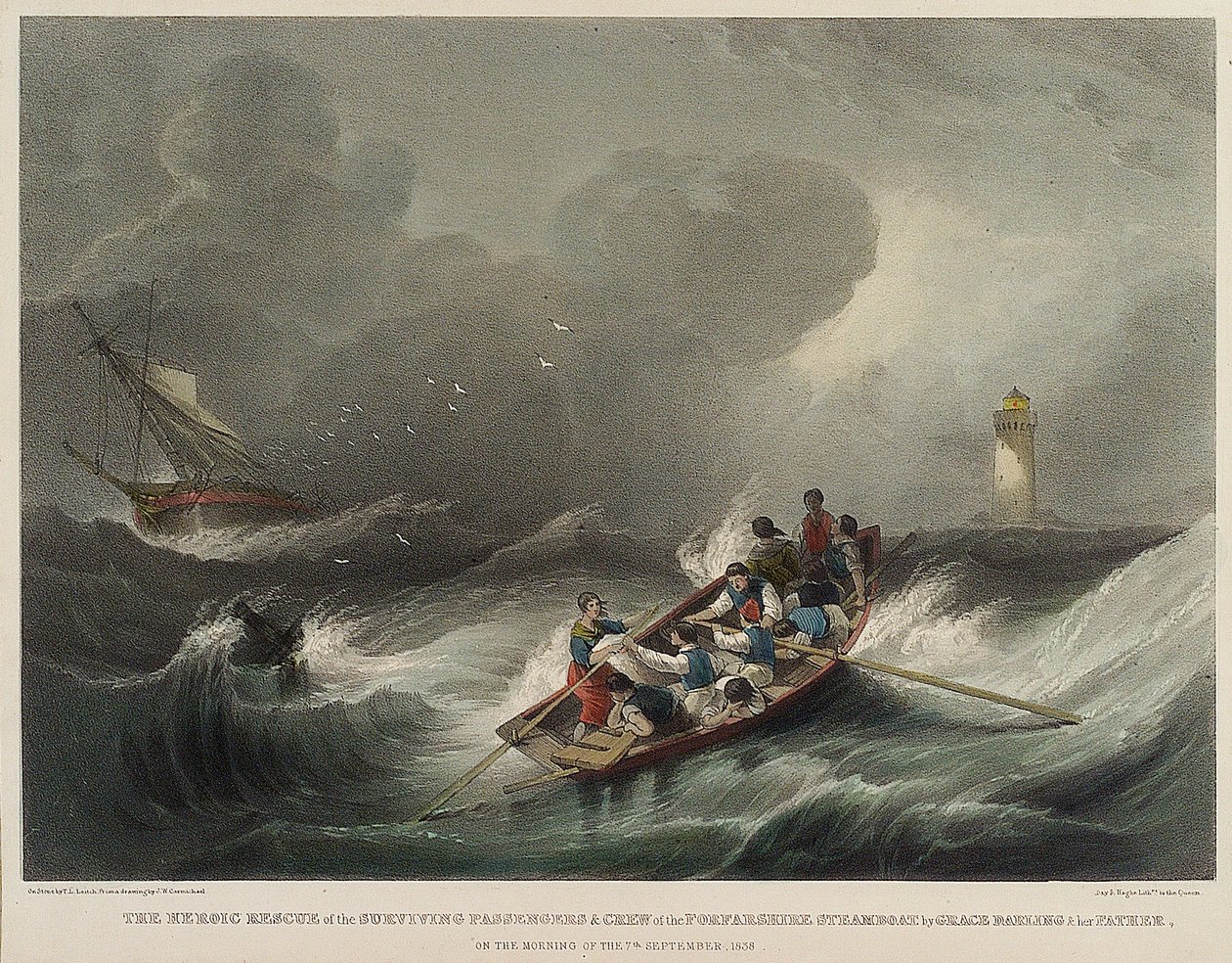 Die heldenhafte Rettung der Passagiere und Besatzung des Dampfschiffs Forfarshire durch Grace Darling und ihren Vater am Morgen des 7. September von John Wilson Carmichael