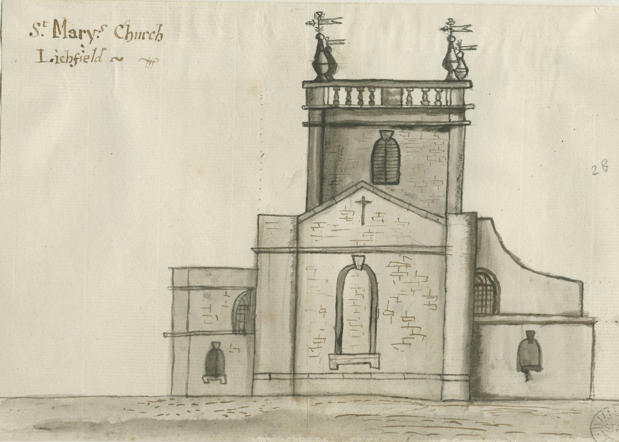 Lichfield - St. Marienkirche: Sepia-Waschzeichnung, undatiert [1784] von John Wright