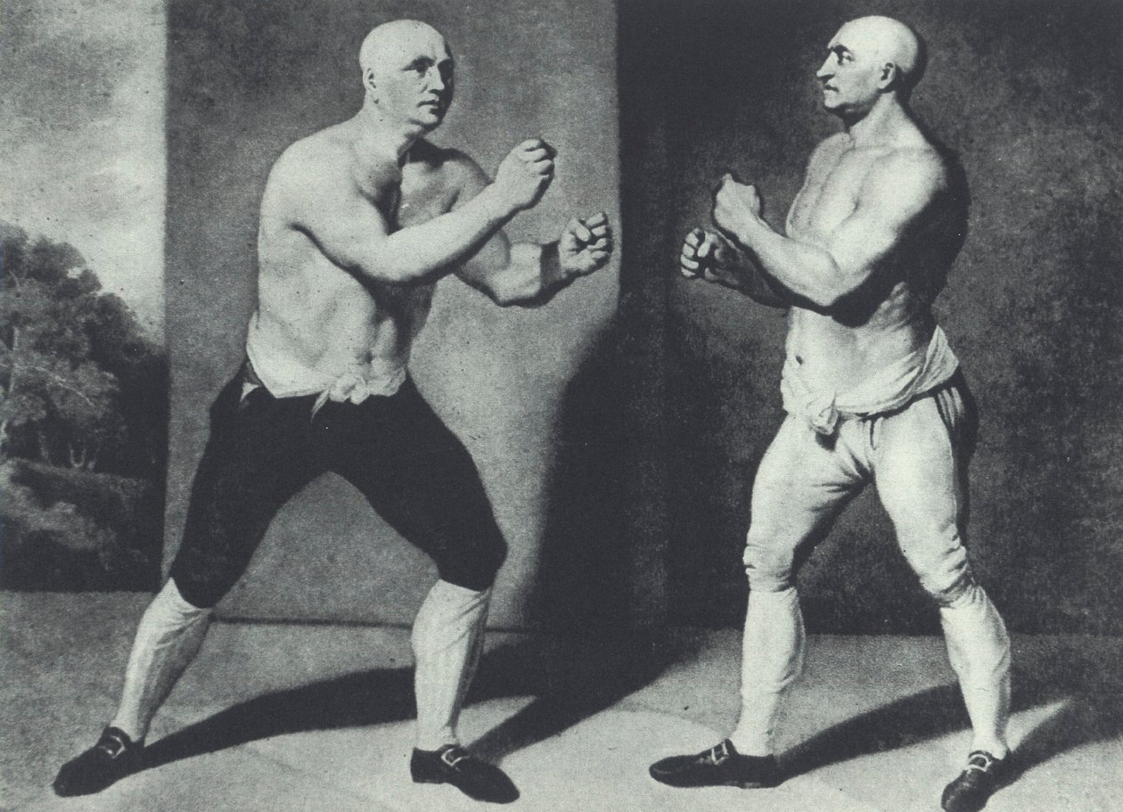 Frühe britische Faustkämpfer, John Broughton (links) und George Stevenson kämpfen 1741: Broughton erfand den Boxhandschuh von John Young
