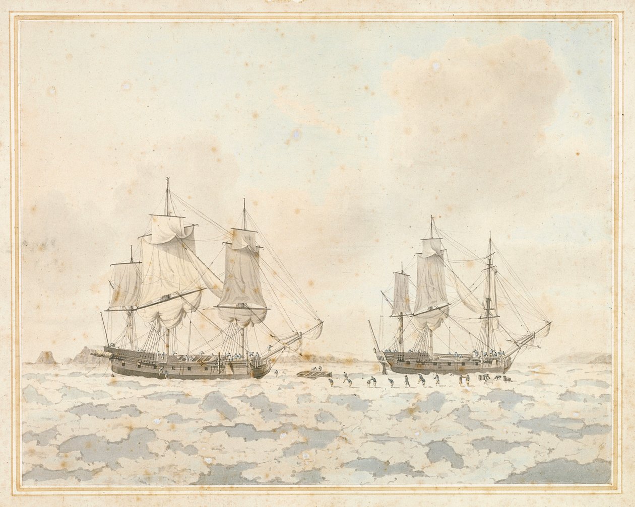 Die britischen Schiffe Racehorse und Carcass, im Eis während einer Arktisexpedition gefangen, 31. Juli von John the Younger Cleveley