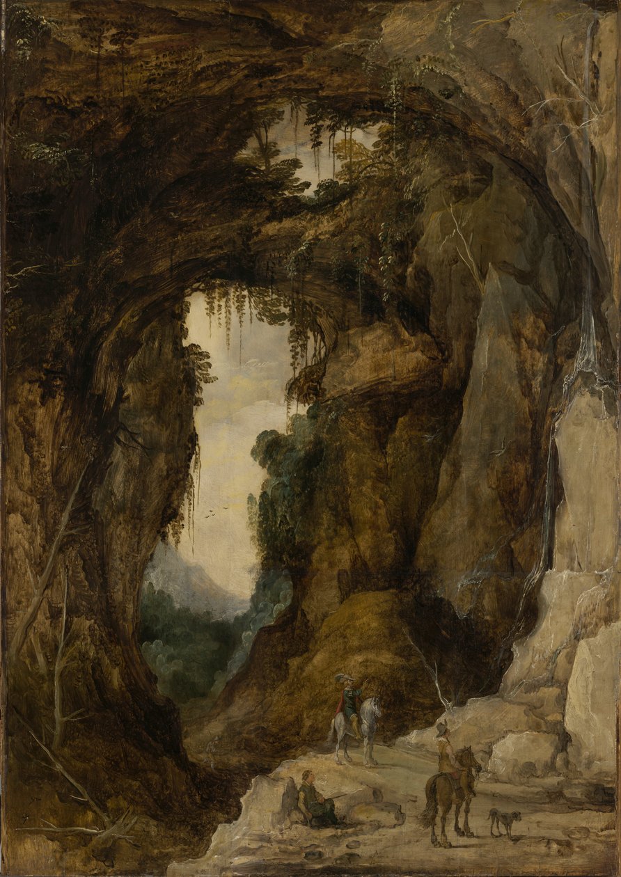 Landschaft mit Grotte und Reiter von Joos de Momper the younger