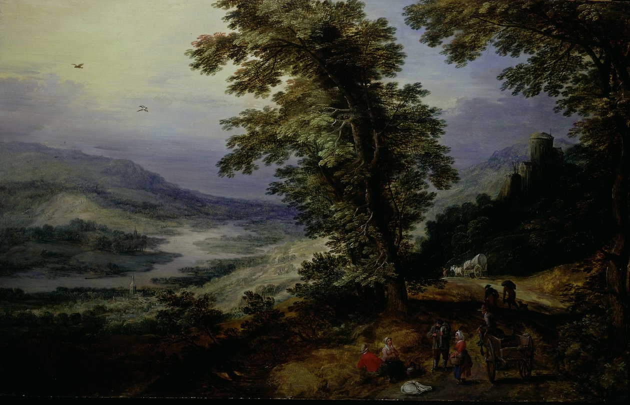 Bergstraße mit Reisenden, um 1610-25 von Joos or Josse de The Younger Momper