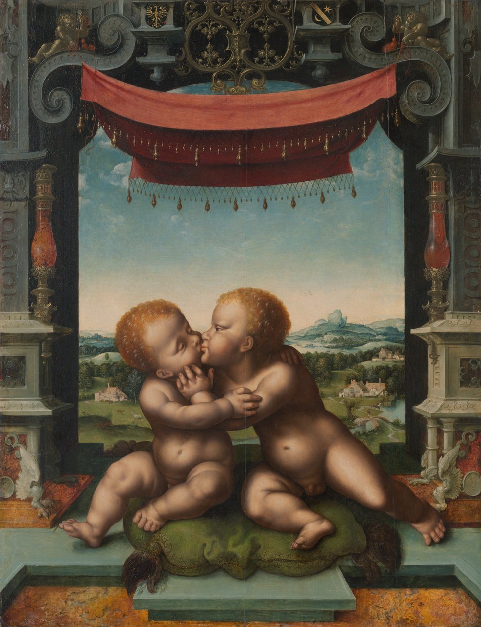 Das Jesuskind und der heilige Johannes der Täufer in Umarmung von Joos van Cleve