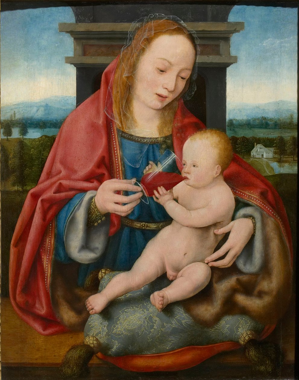 Die Jungfrau mit dem Christuskind beim Weintrinken von Joos van Cleve