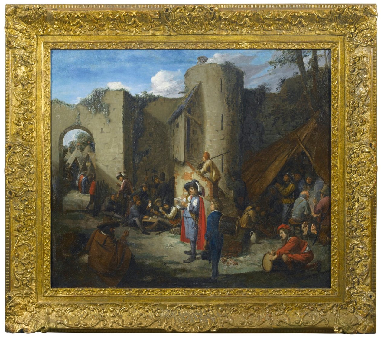 Ein Offizier liest einen Brief in einem Militärlager neben den Mauern einer Burg von Joos van Craesbeeck