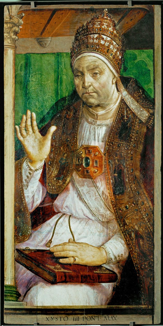 Papst Sixtus IV, aus einer Serie von 28 Porträts von Joos van Gent (fl.1460 75)