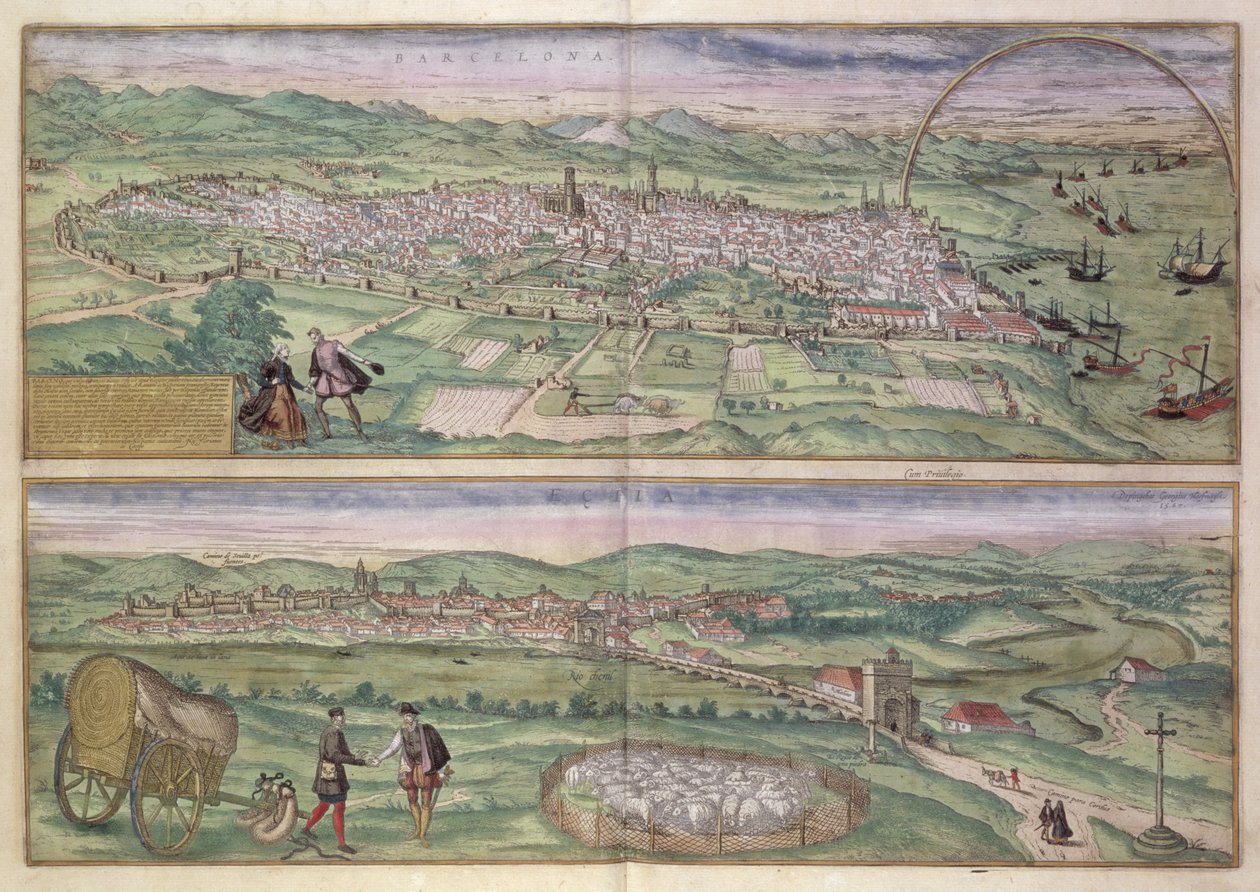 Karte von Barcelona, aus 'Civitates Orbis Terrarum' von Georg Braun und ...