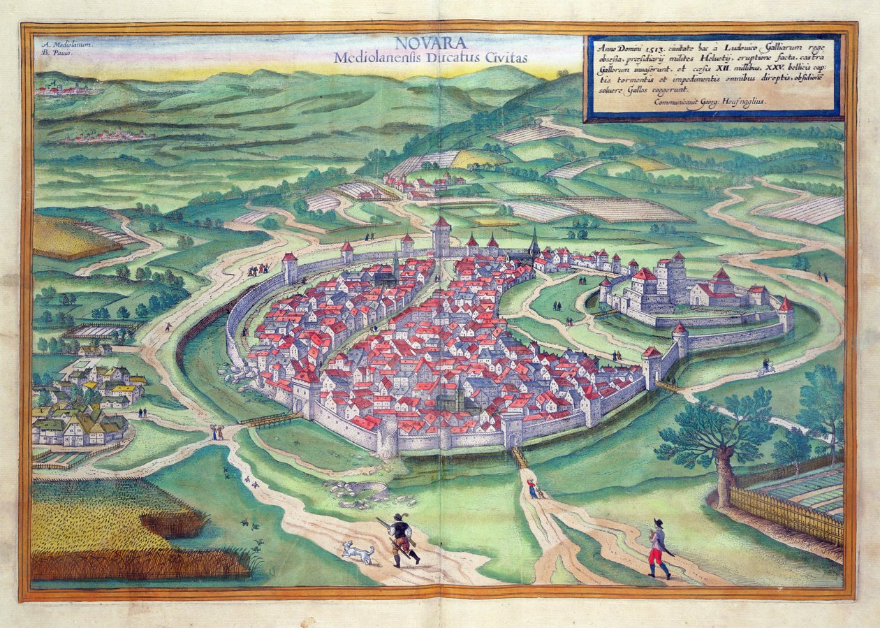 Karte von Novara, aus 'Civitates Orbis Terrarum' von Georg Braun und ...