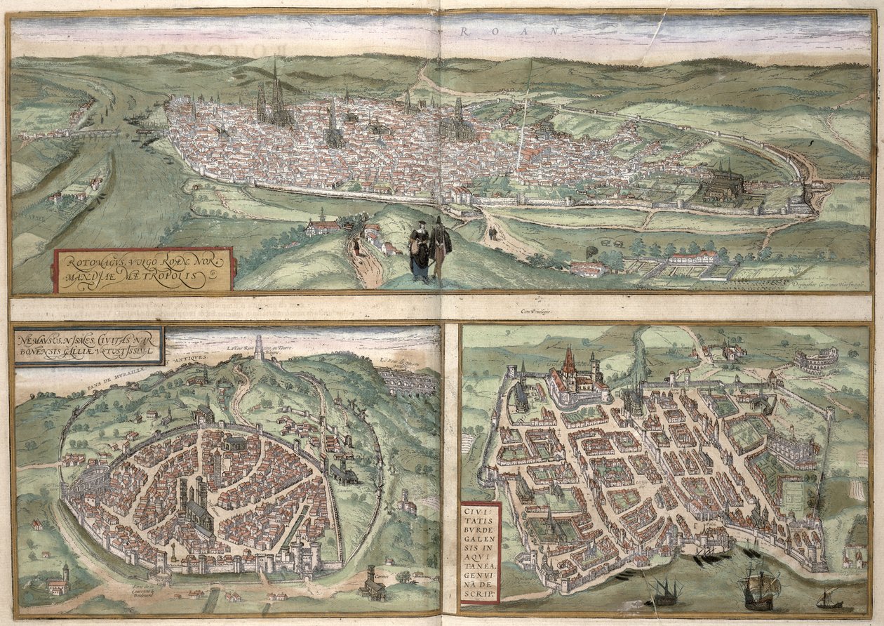 Stadtpläne von Rouen, Nimes und Bordeaux, aus 