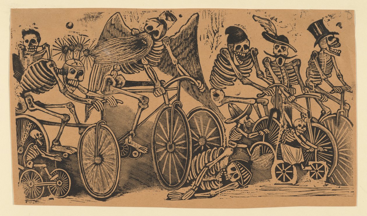Skelette calaveras auf Fahrrädern, ca. 1900 von José Guadalupe Posada