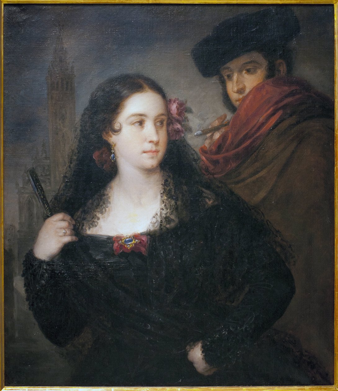 Paar angenehmer Leute. Gemälde von Jose Gutierrez de la Vega (1791-1865), um 1830. Museum der Schönen Künste in Sevilla, Spanien. von José Gutiérrez de la Vega