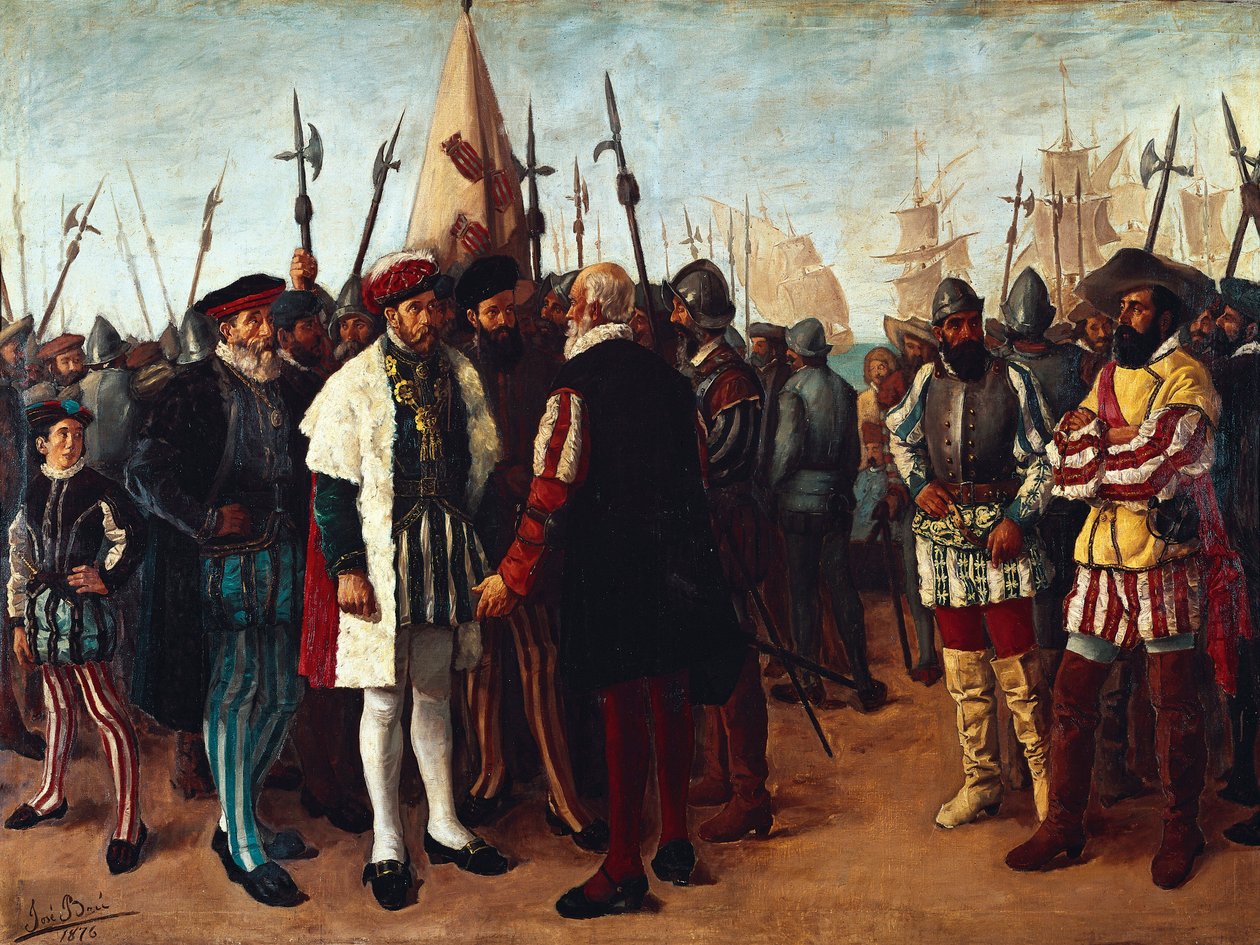 „Der französische König Franz I. (1494-1547) im Hafen von Valencia“ 19. Jahrhundert (Gemälde) von Jose Bru Albinana