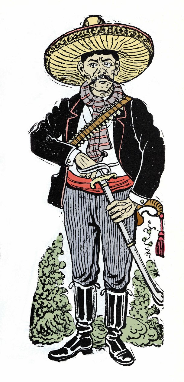 Porträt von Amador Salazar während der mexikanischen Revolution von 1910. Xylographie von Jose Guadalupe Posada (1852-1913) von José Guadalupe Posada