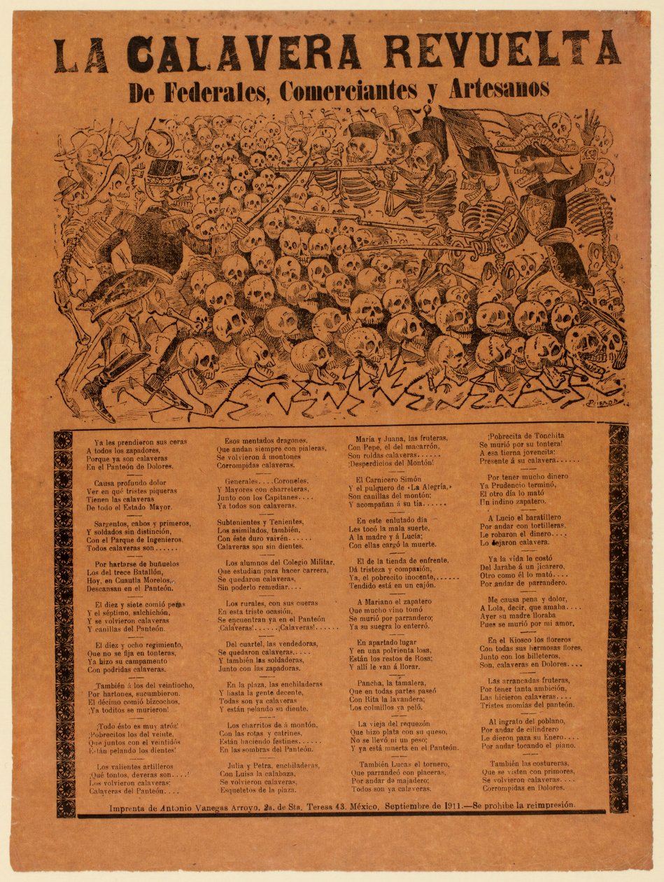 Der rebellische Calavera der Bundesarmee, Kaufleute und Handwerker von José Guadalupe Posada