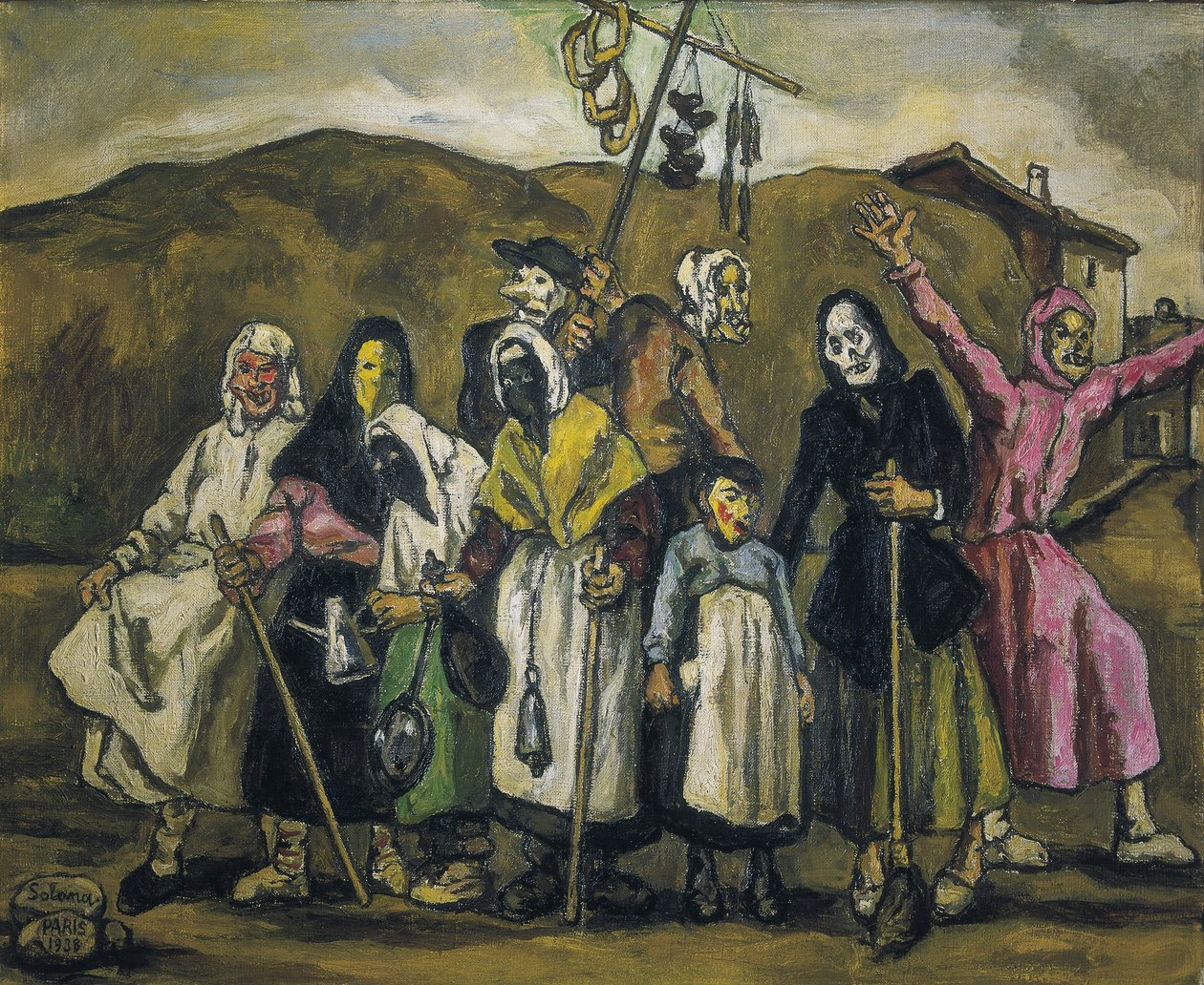 GUTIERREZ SOLANA, Jose (1886-1945). Kostümball. 1938. Expressionismus. Öl auf Leinwand. Private Sammlung von Jose Gutierrez Solana