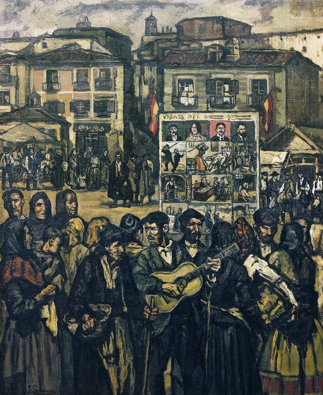 GUTIERREZ SOLANA, Jose (1886-1945). El cartel del crimen (Der blinde Musiker). ca. 1920. Private Sammlung von Jose Gutierrez Solana