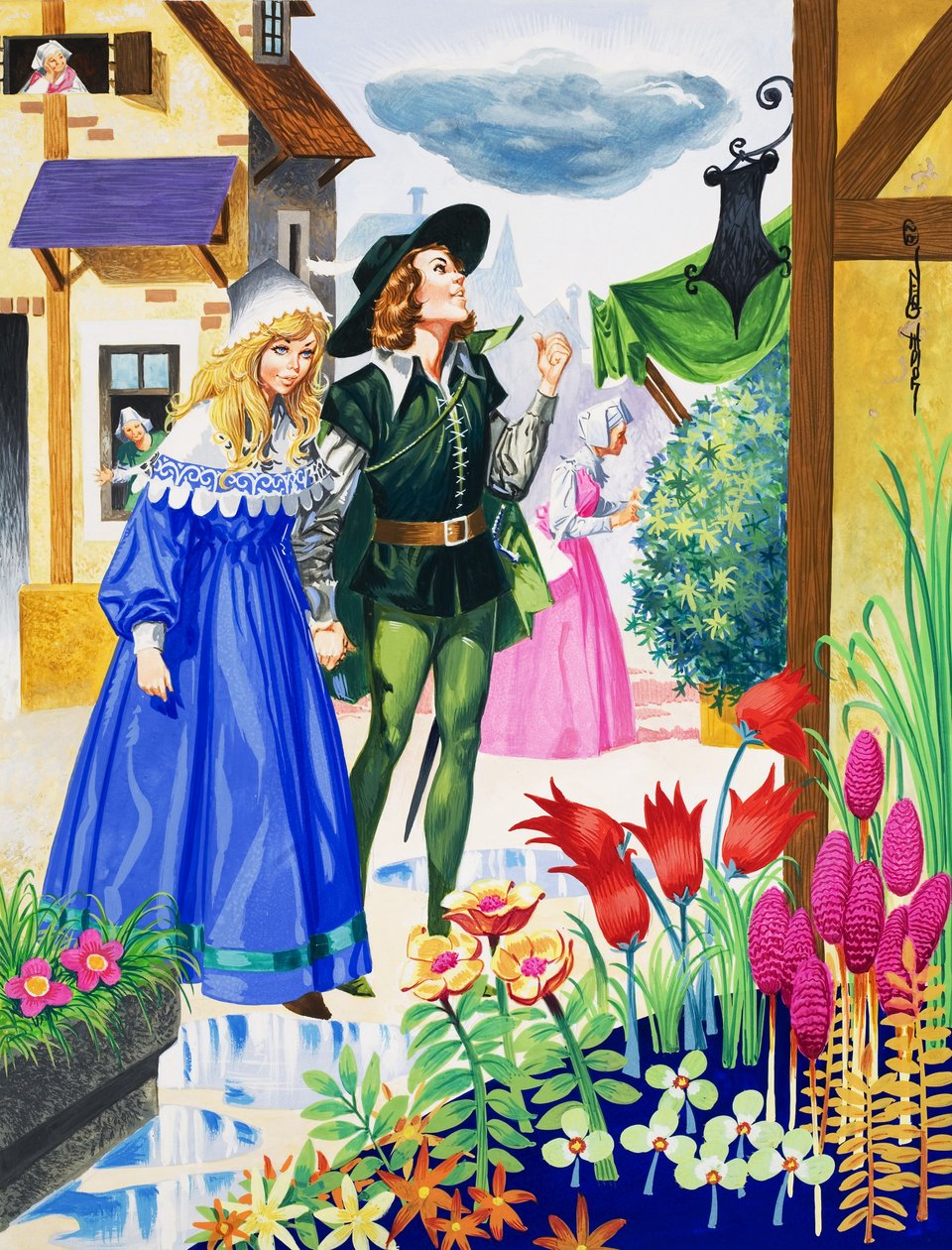 Paar bewundert Blumen von Jose Ortiz