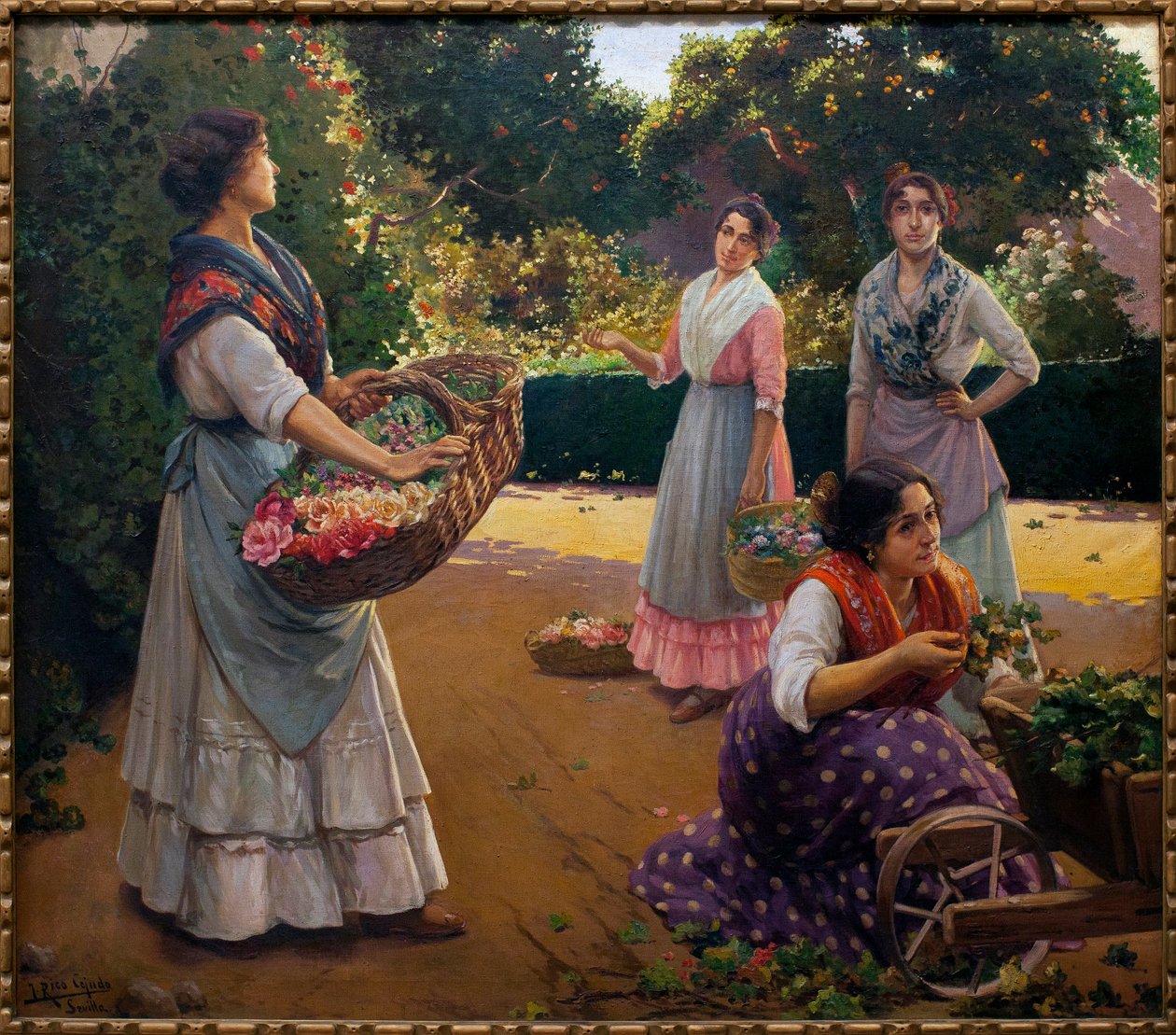 Blumenverkäufer im Park von Maria Luisa - Gemälde von Jose Rico Cejudo (1864-1939), Öl auf Leinwand von Jose Rico y Cejudo
