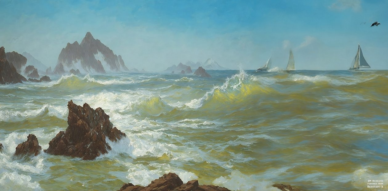 JJM rekreiert Bierstadt-A: Seal Rock Kalifornien (mit Segelschiffen) von Josef Johann Michel