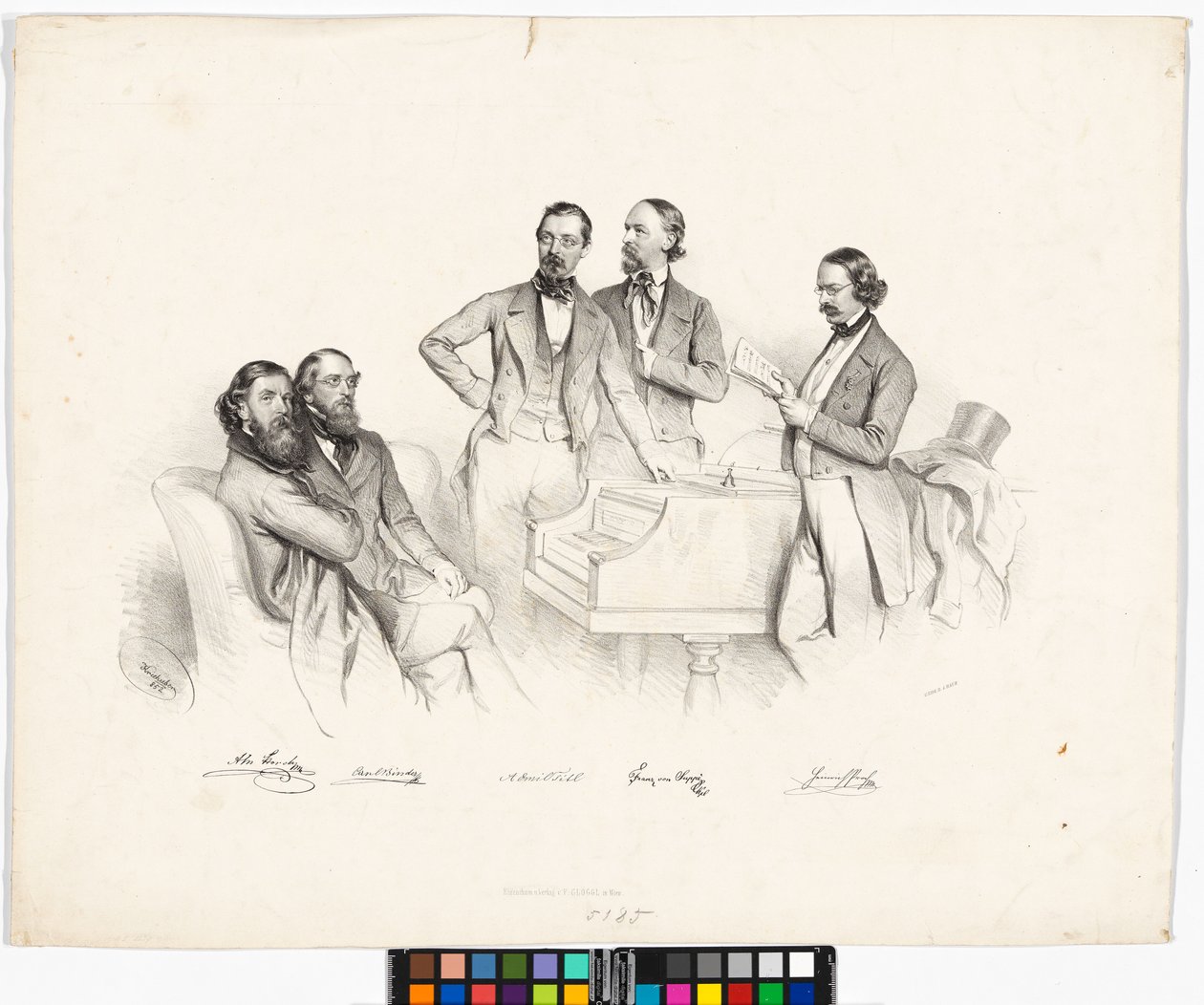 Gruppenporträt: Anton Storch, Carl Binder, Anton Emil Titl, Franz von Suppé, Heinrich Proch von Josef Kriehuber