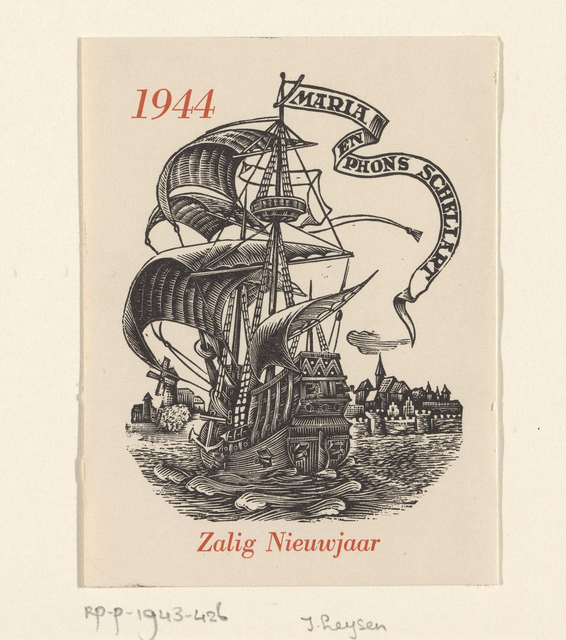 Neujahrswunsch für 1944 von Mária und Phons Schellart von Josef Leysen (Jef)