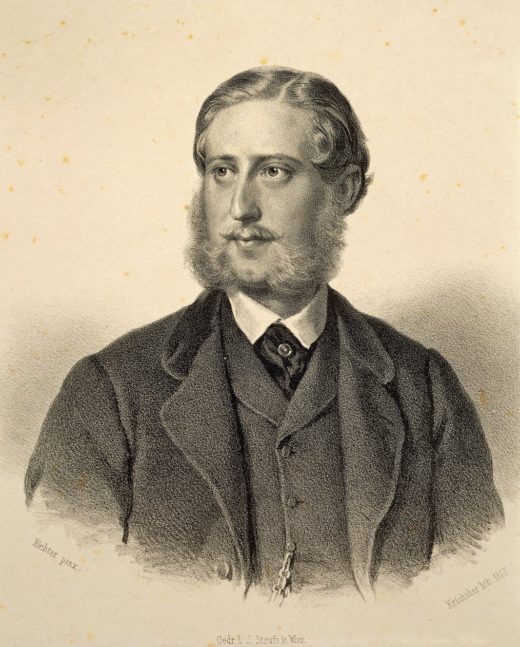 Porträt von Ferdinand Bonaventura, Prinz Kinsky (1834-1904). Gravur von Josef Kriehuber von Josef Nikolaus Kriehuber