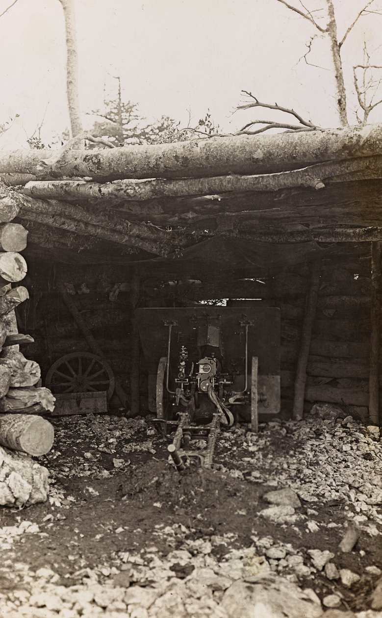 Album "Meine weltkriegs - Erinnerungen Südwestfront (Kärnten, Italien, Südtirol) 31/03/1915-12/11/1918 - Josef Zohles Wien": Baracke mit Kanone von Josef Zohles