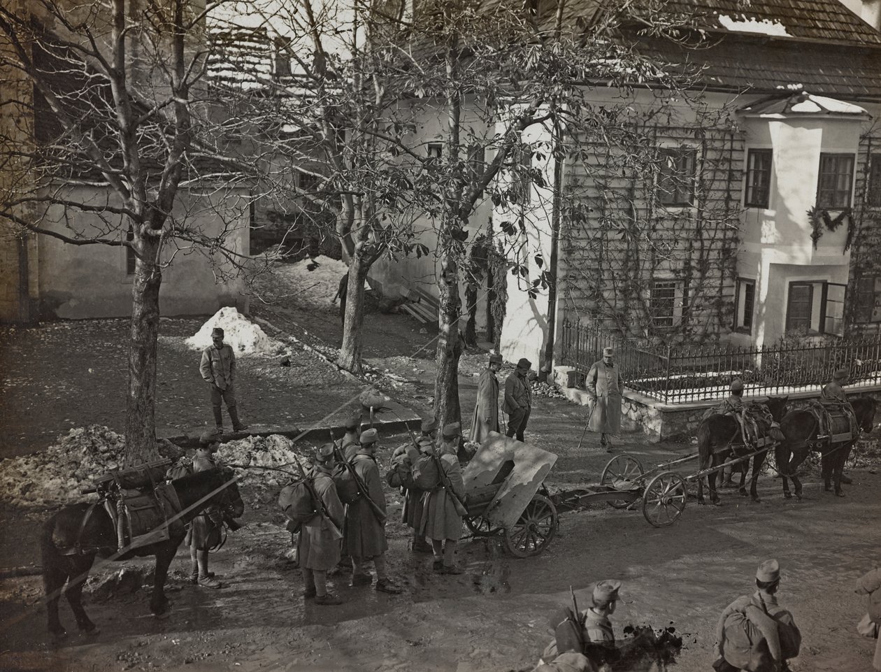 Album "Meine Weltkriegs-Erinnerungen Südwestfront (Kärnten, Italien, Südtirol) 31.03.1915-12.11.1918 - Josef Zohles Wien": Kanoniere in Tarvisio (s/w Foto) von Josef Zohles