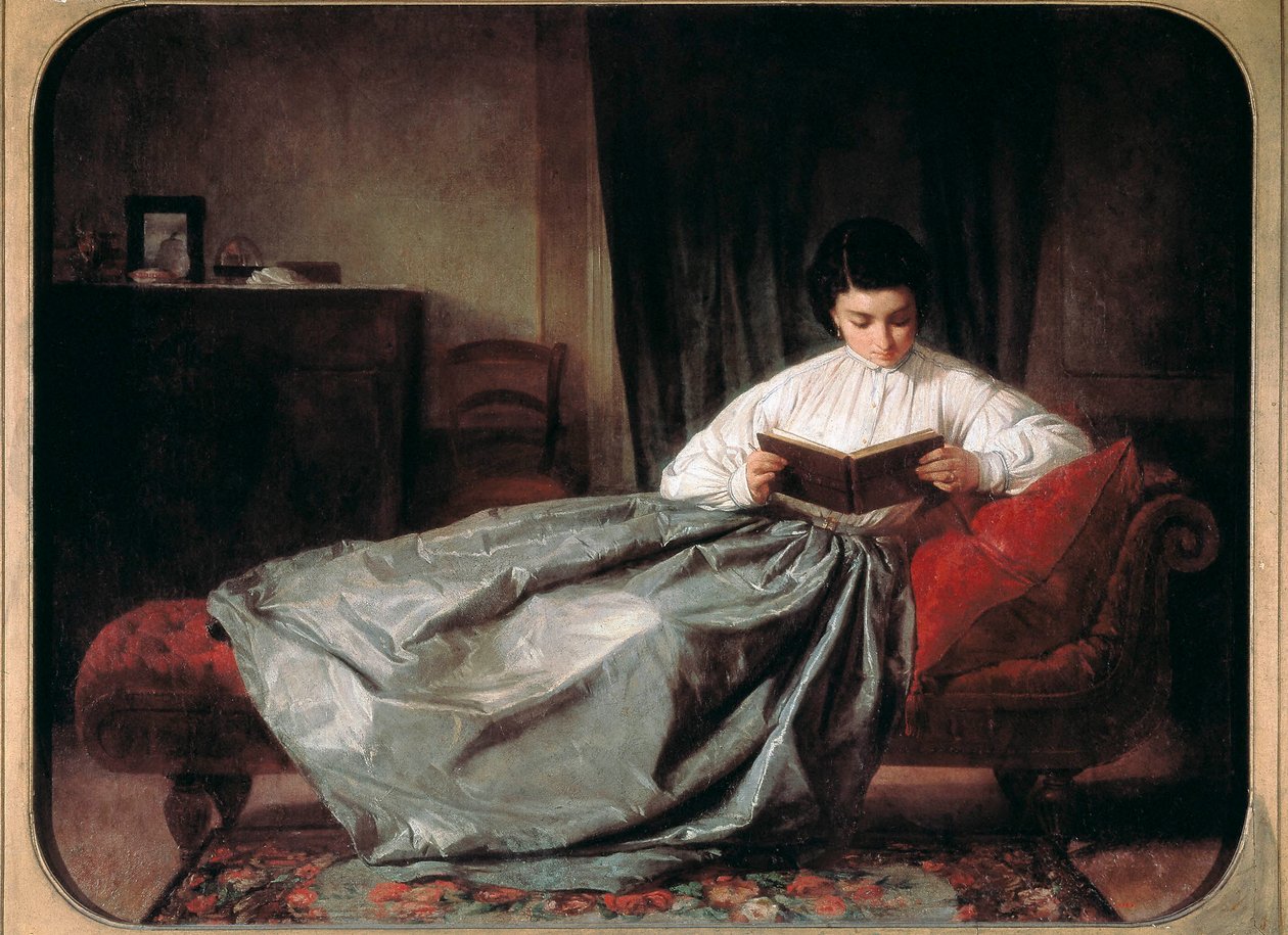 "Die Wiedergabe des Albums (?)". Gemälde von Josep Duran i Riera (1849-1928). 1872. Barcelona, Nationales Kunstmuseum von Katalonien. von Josep Duran Riera