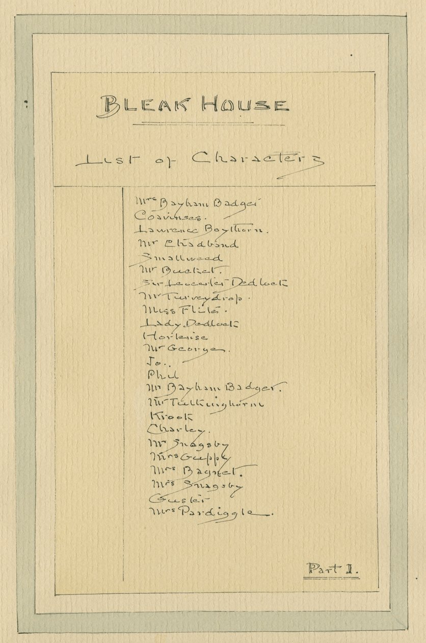 Liste der Charaktere, ca. 1920er Jahre (Feder und Tinte mit Aquarell auf Papier) von Joseph Clayton Clarke