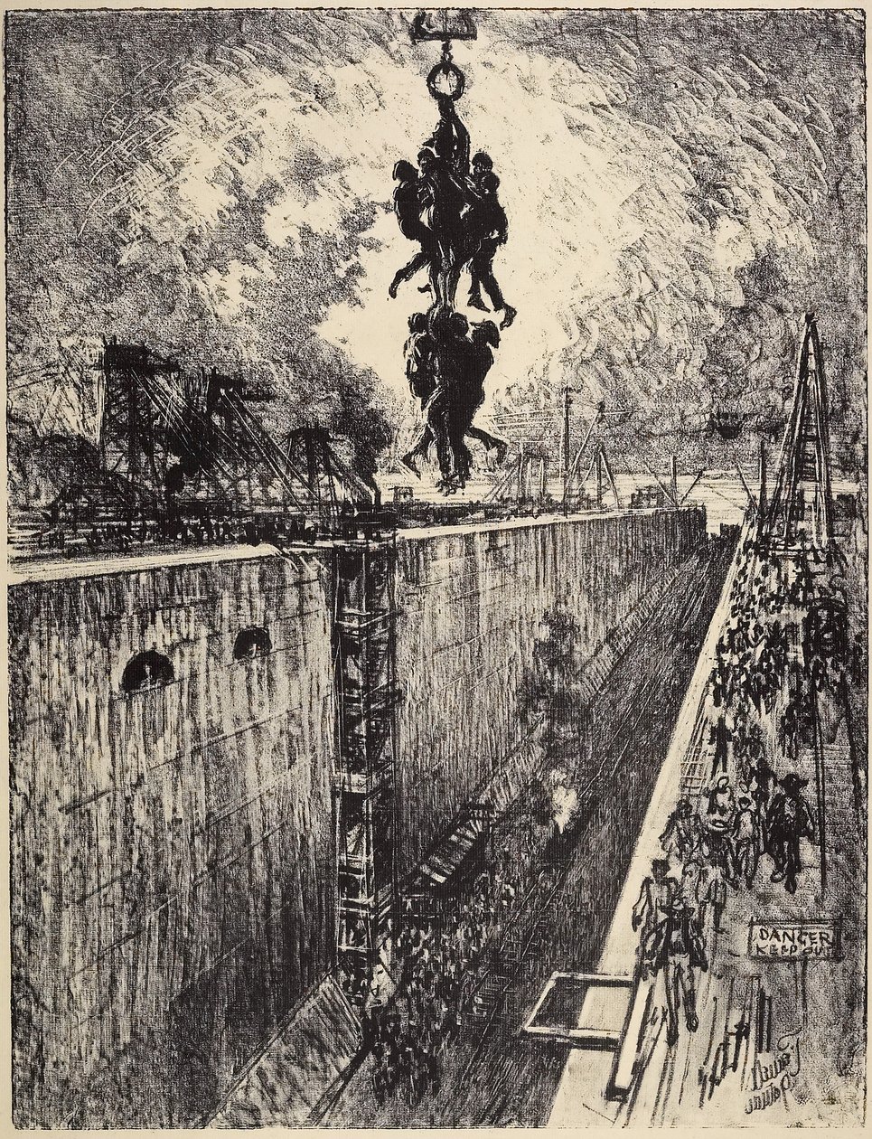 Das Ende des Tages, Gatun-Schleuse, 1912 von Joseph Pennell